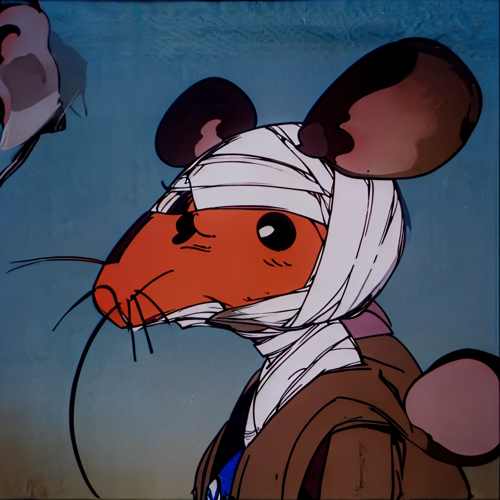 00559-2573347646-(Anthropomorphic Mouse_1.5), Long mouth,He had bandages around his head,1ears,looking to the side,.png